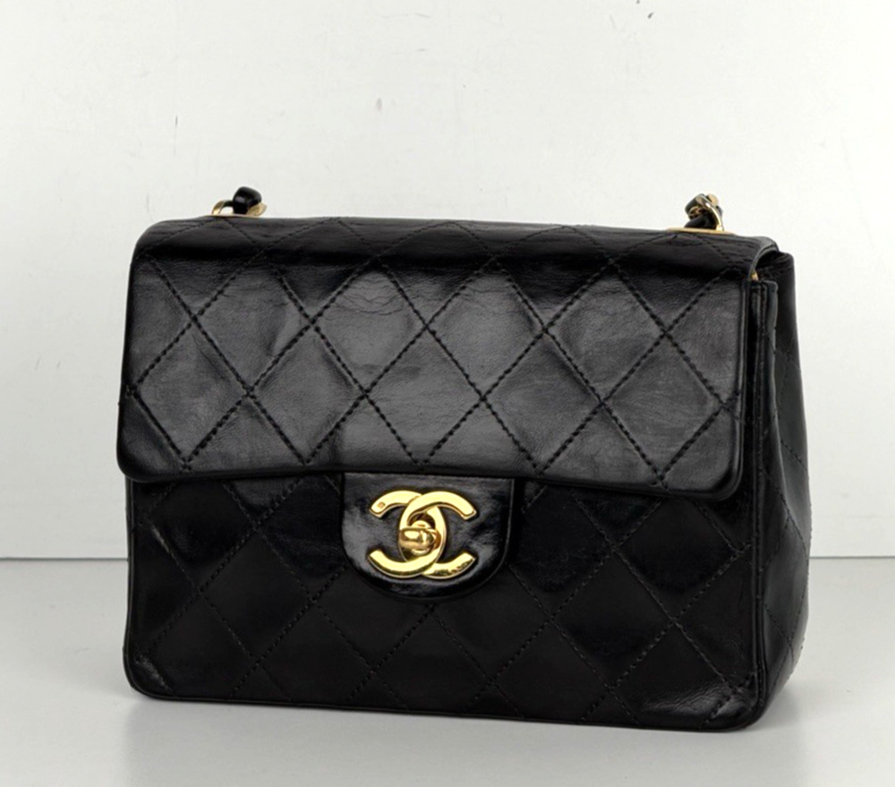 Chanel Mini Square Single Flap Bag in Black Vintage 1986-1988 E-8